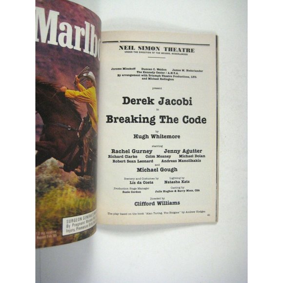 Breaking the Code Playbill December 1987 Derek Jacobi Whitemore Gurney Musty - Picture 3 of 7